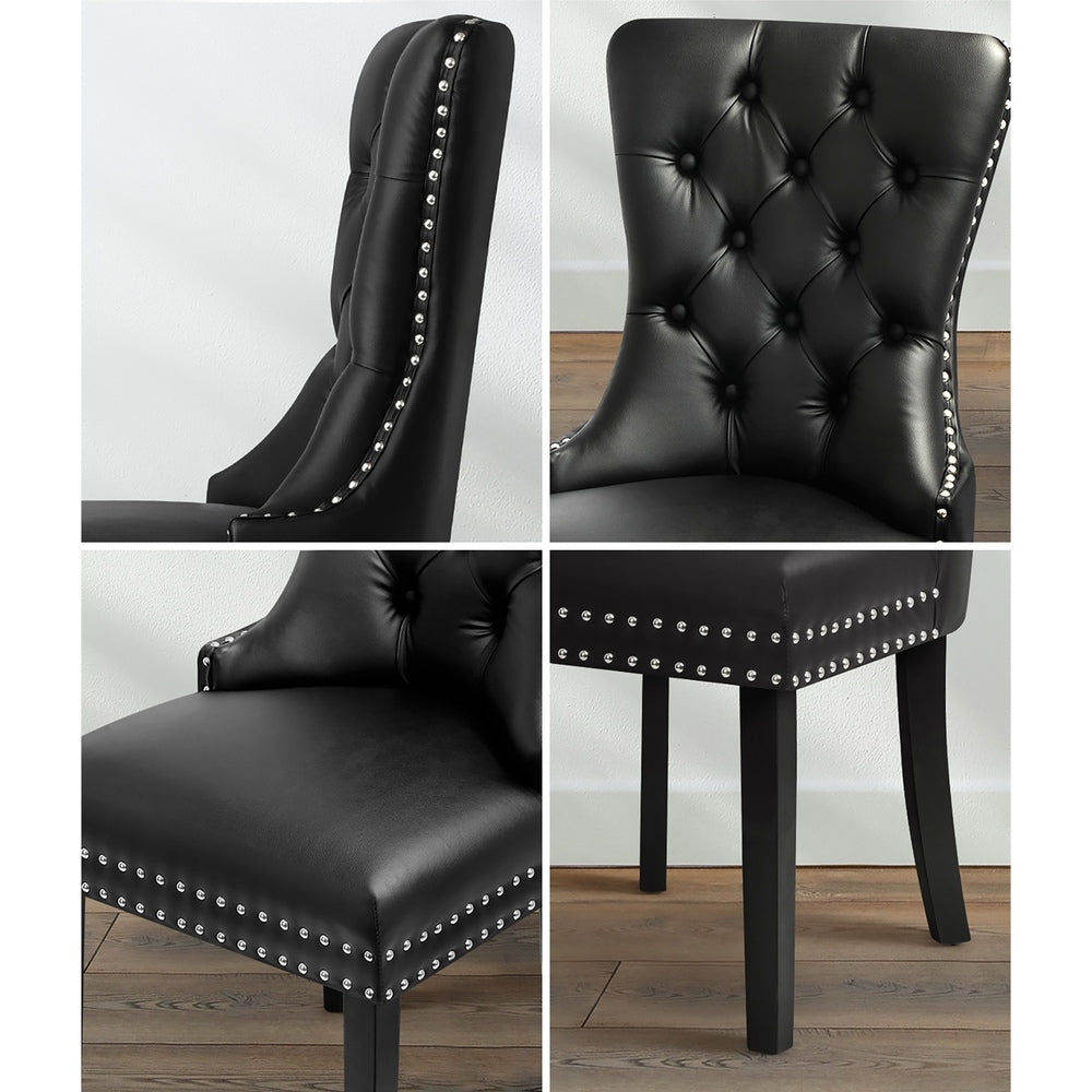 Set of 4 Tufted PU Leather Dining Chairs French Provincial Style Black