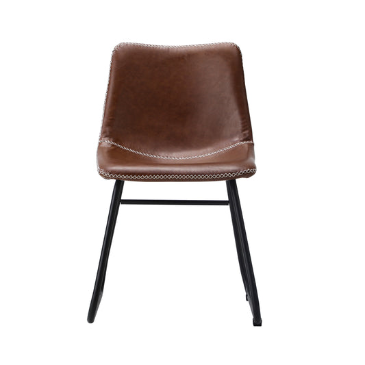 2PCS Dining Chairs Retro Padded Seat PU Leather Brown