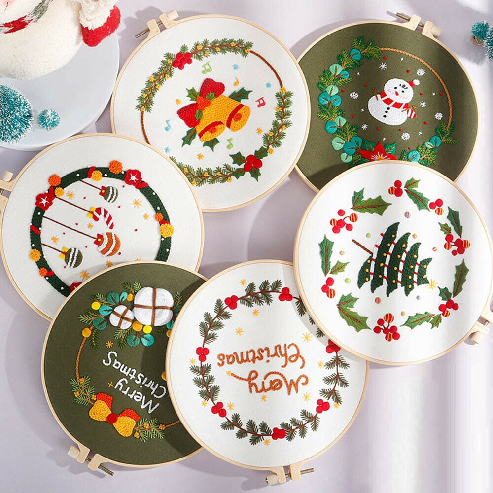 Embroidery Beginners DIY Cross Stitch Kits Pre Printed Floral Pattern With Hoop
