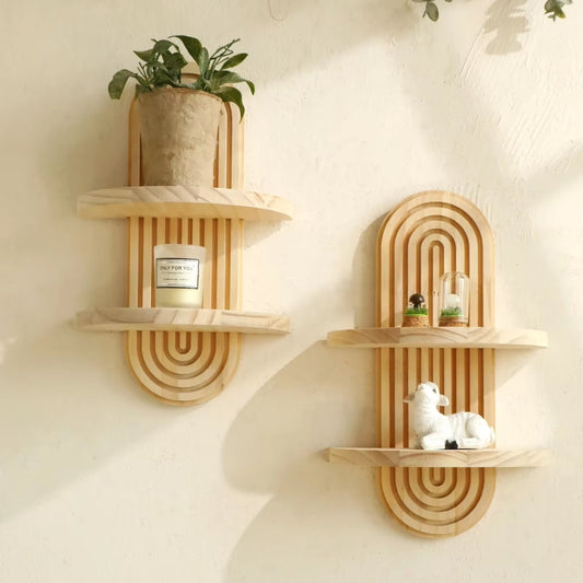 Boho Style Wooden Wall Shelf for Modern Home Decor