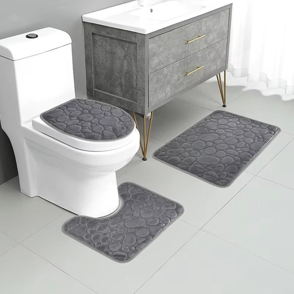 Water Absorbing Non Slip 3 Piece Bathroom Mat Set
