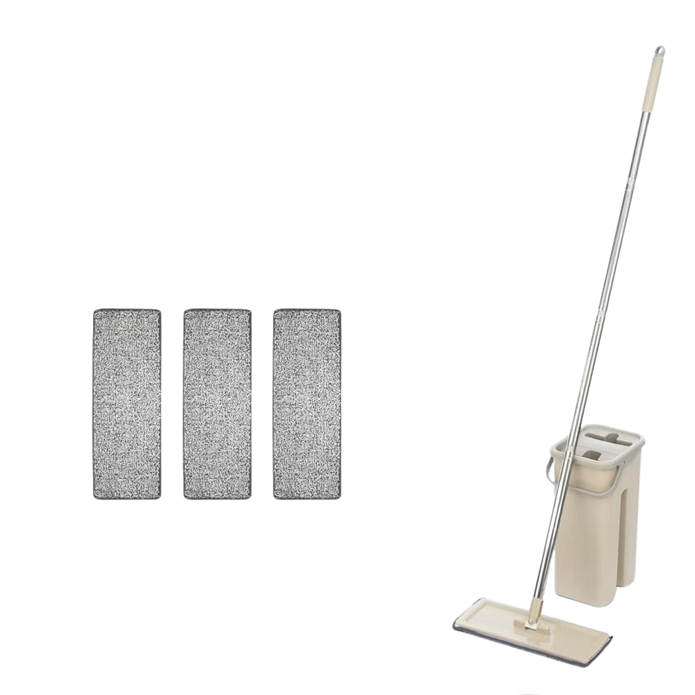 Hands Free Flat Floor Mop and Bucket System with Washable Microfiber Pads