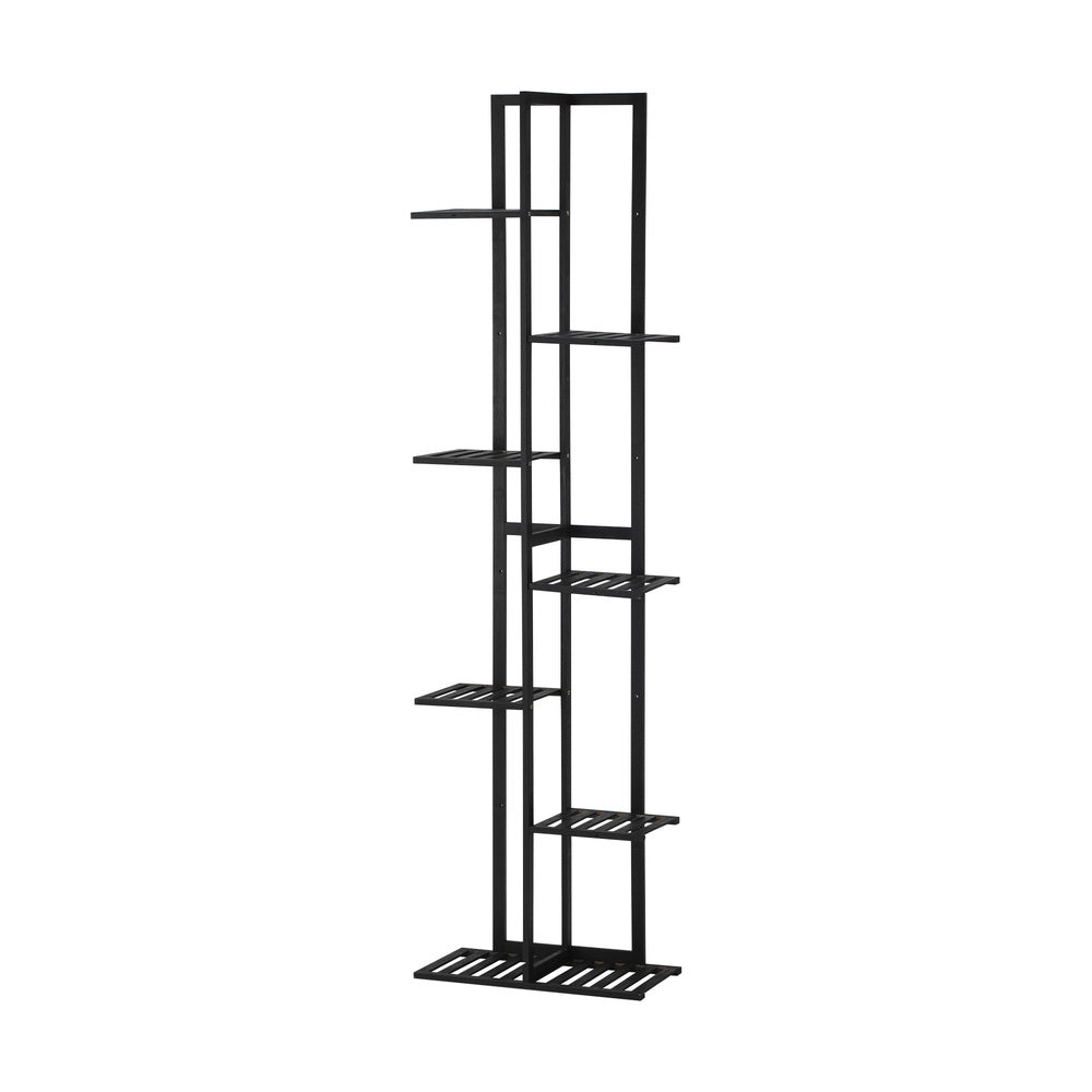 7-Tier Bamboo Plant Stand Staggered Shelves Black