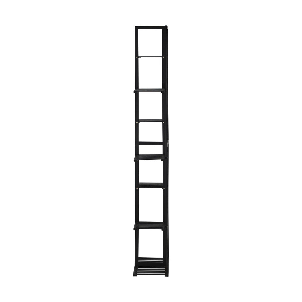 7-Tier Bamboo Plant Stand Staggered Shelves Black
