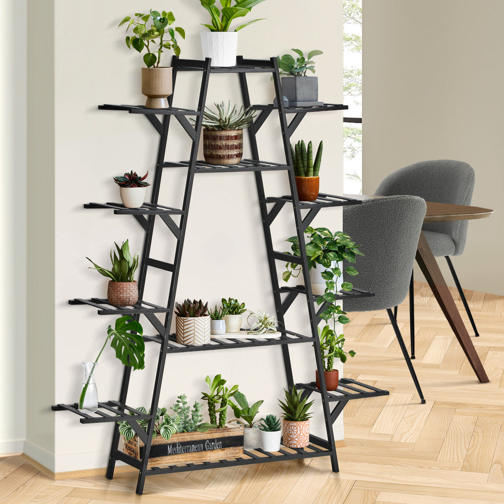 Plant Stand with 12 Shelves Bamboo Frame Black