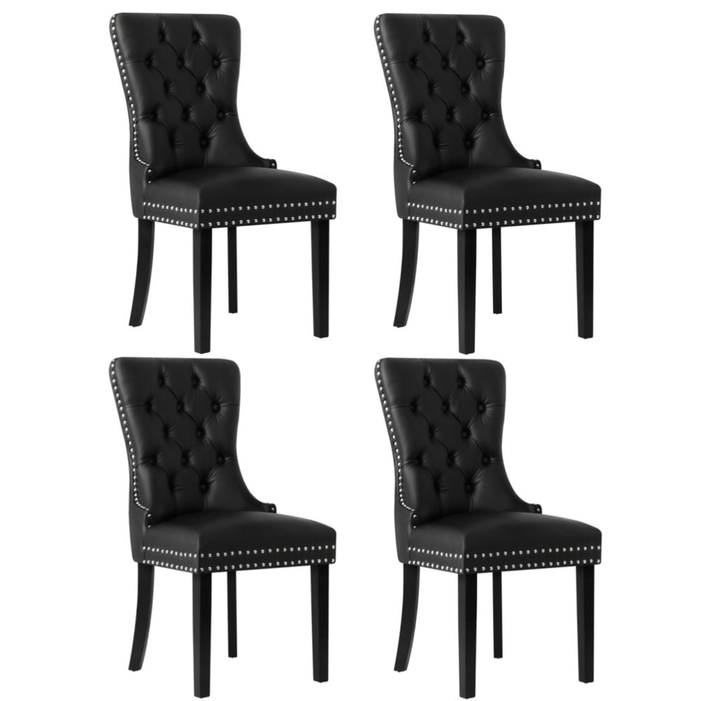 Set of 4 Tufted PU Leather Dining Chairs French Provincial Style Black