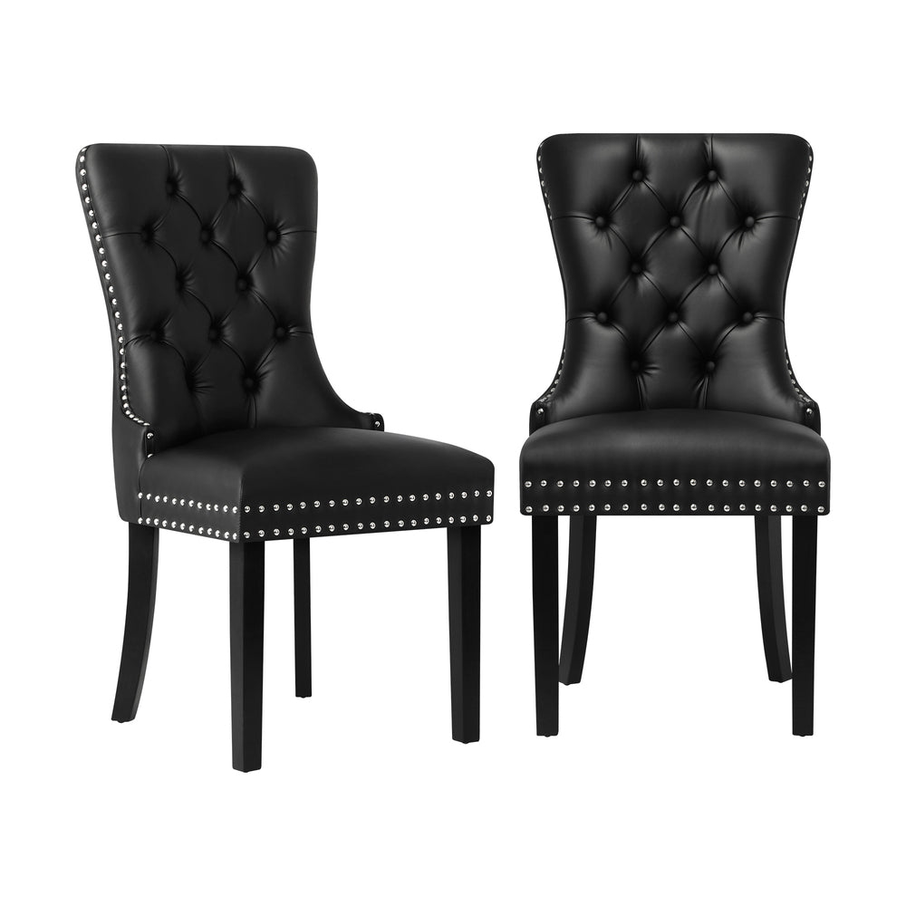 Set of 4 Tufted PU Leather Dining Chairs French Provincial Style Black
