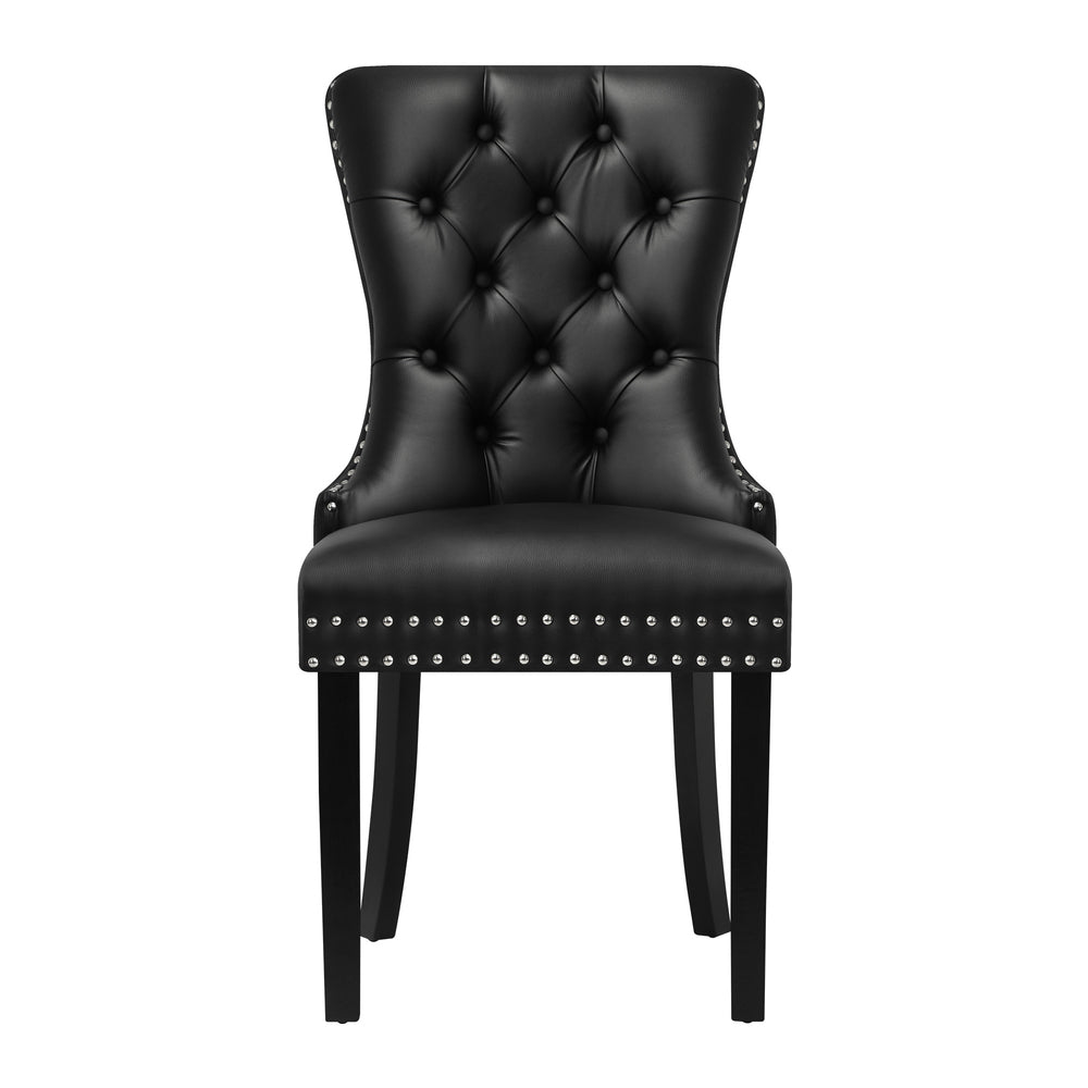 Set of 4 Tufted PU Leather Dining Chairs French Provincial Style Black