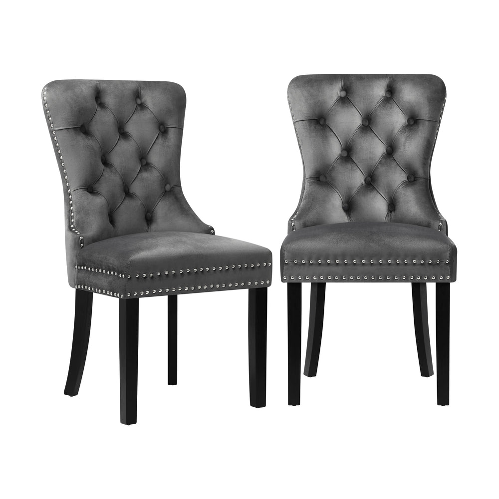 Set of 4 Velvet Tufted Dining Chairs French Provincial Style Grey
