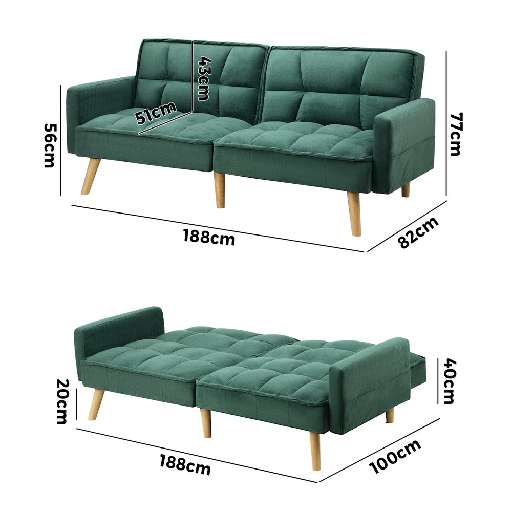 3-Seater Velvet Sofa Bed Green