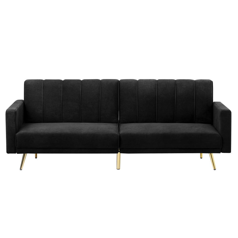 Velvet 3-Seater Sofa Bed Black