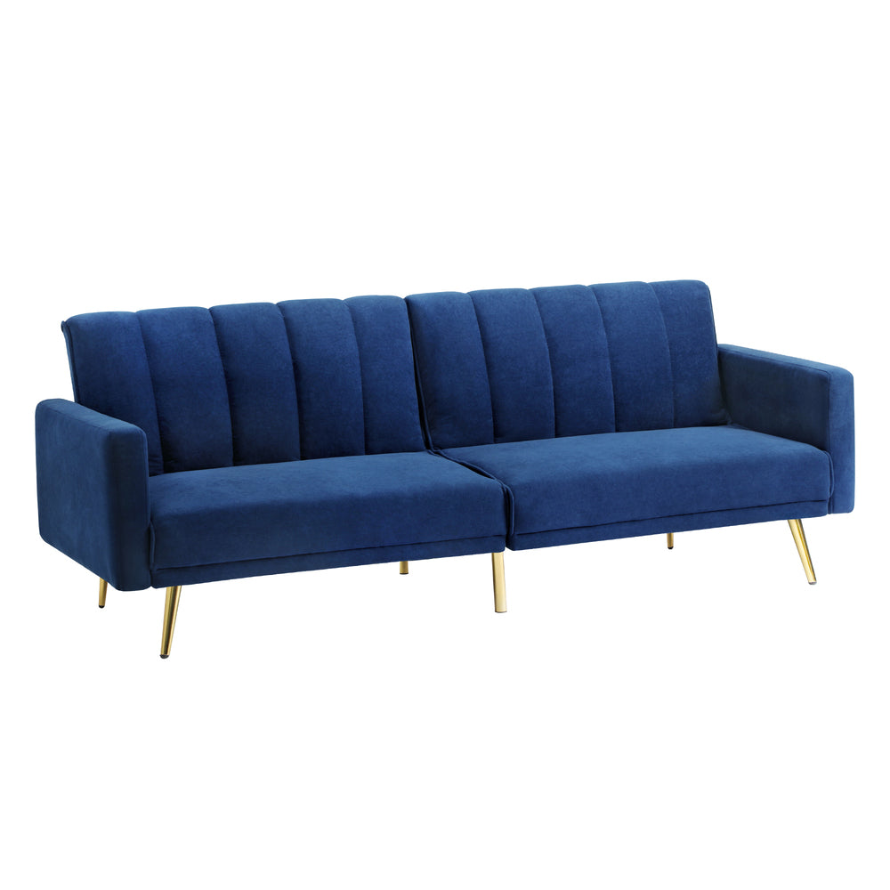 Velvet 3-Seater Sofa Bed Blue