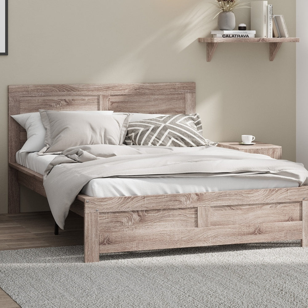Queen Size Contemporary Wooden Bed Frame Light Oak