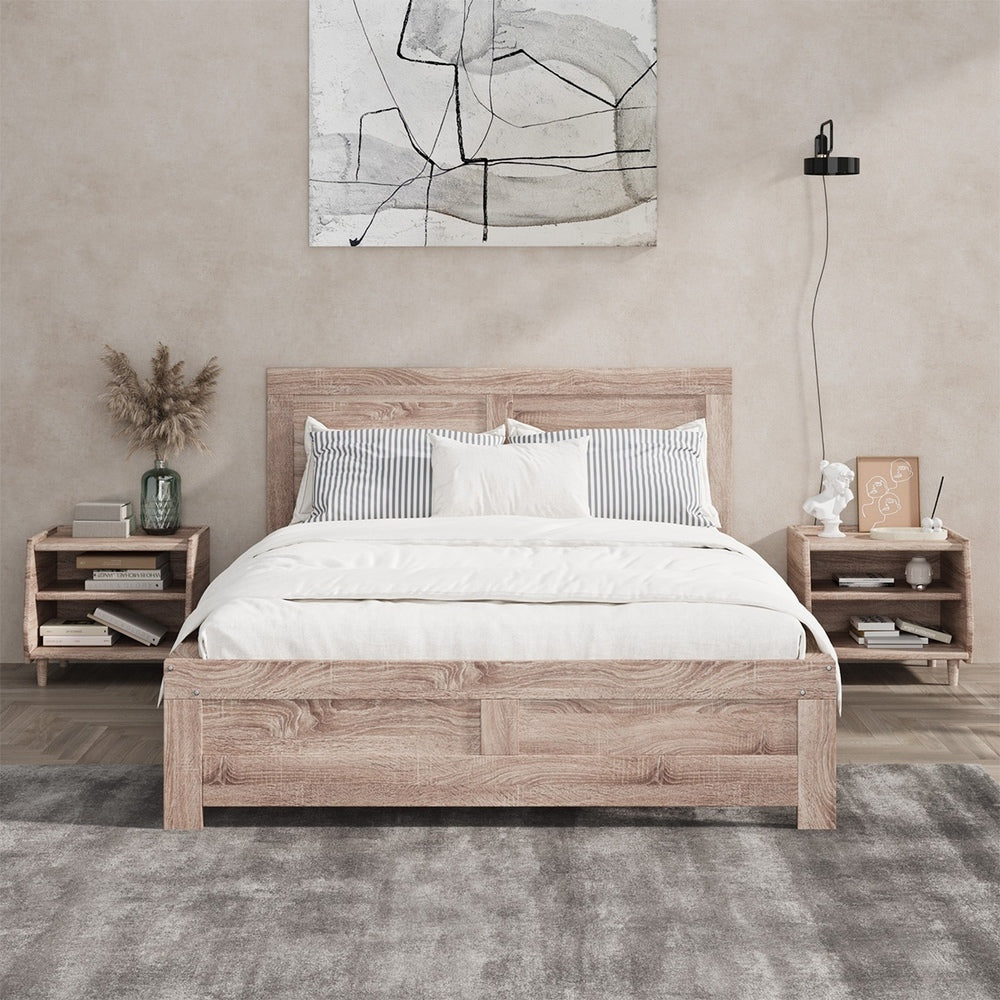 Queen Size Contemporary Wooden Bed Frame Light Oak