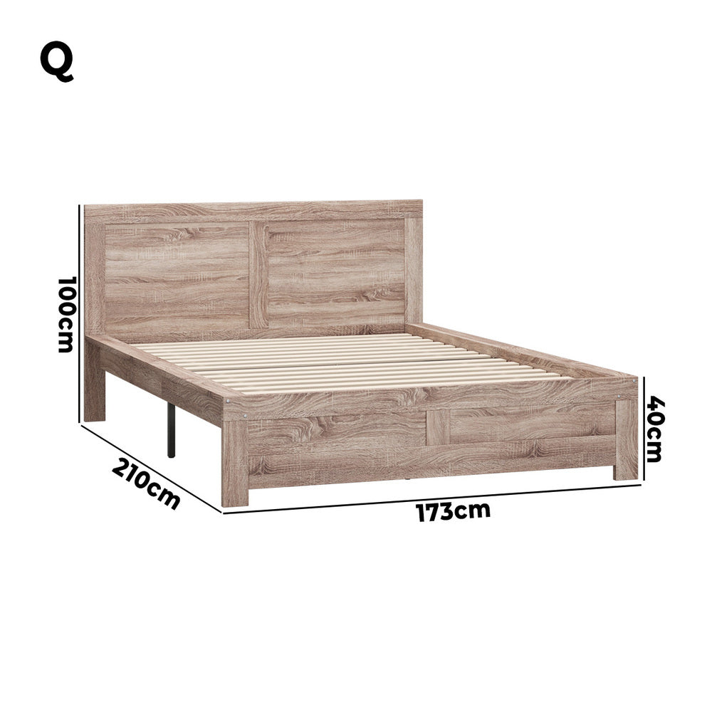 Queen Size Contemporary Wooden Bed Frame Light Oak