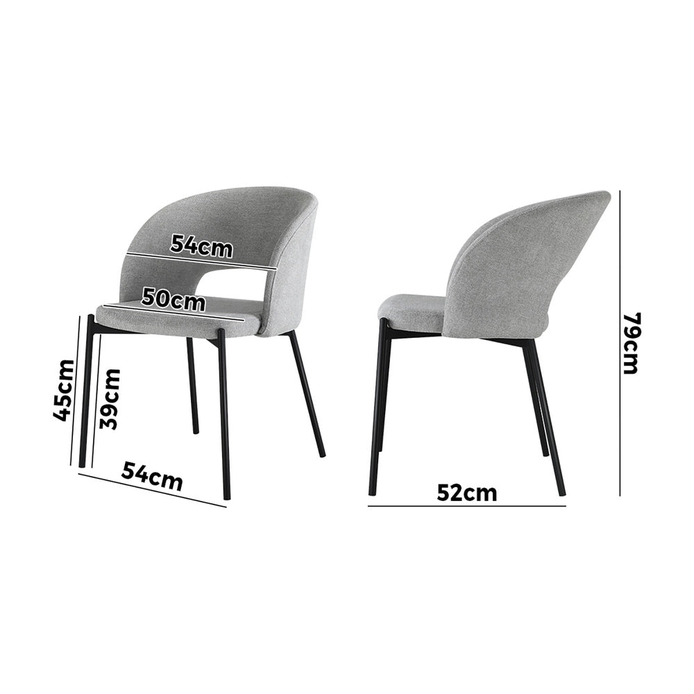 4PCS Armchair Dining Chairs Fabric Grey and Black
