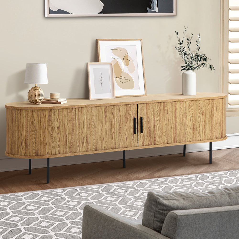 Oak Entertainment Unit TV Stand Cabinet with Tambour Doors 160cm