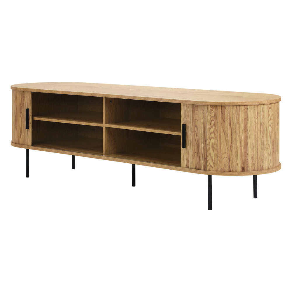Oak Entertainment Unit TV Stand Cabinet with Tambour Doors 160cm