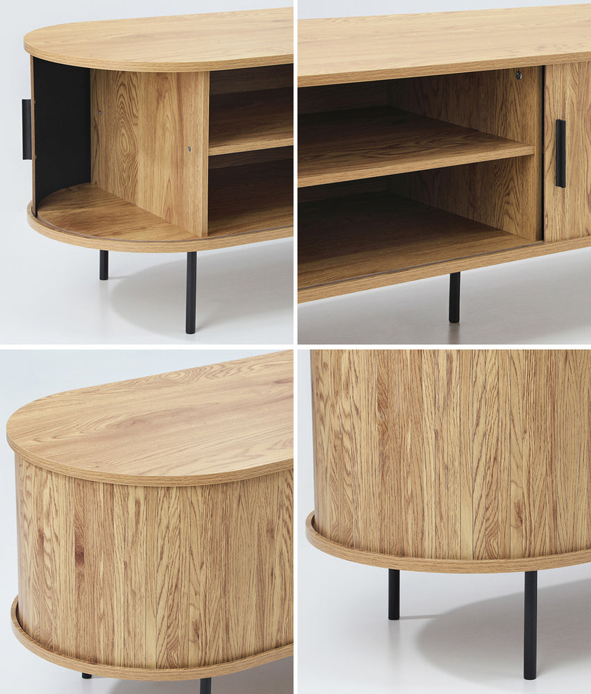 Oak Entertainment Unit TV Stand Cabinet with Tambour Doors 160cm