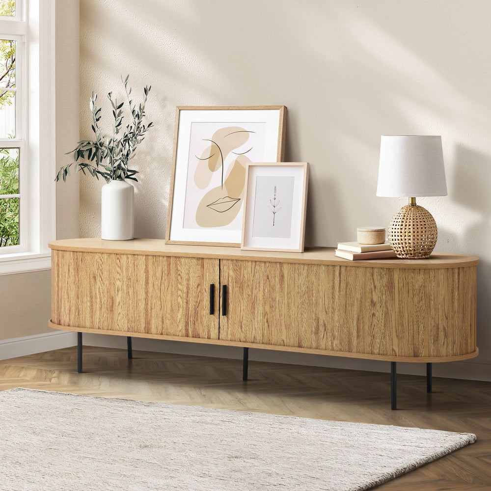 Oak Entertainment Unit TV Stand Cabinet with Tambour Doors 160cm