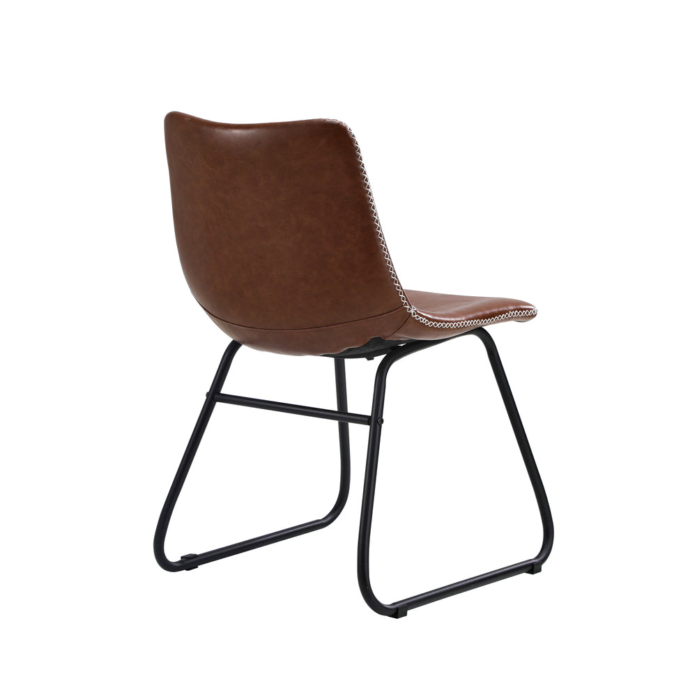 2PCS Dining Chairs Retro Padded Seat PU Leather Brown