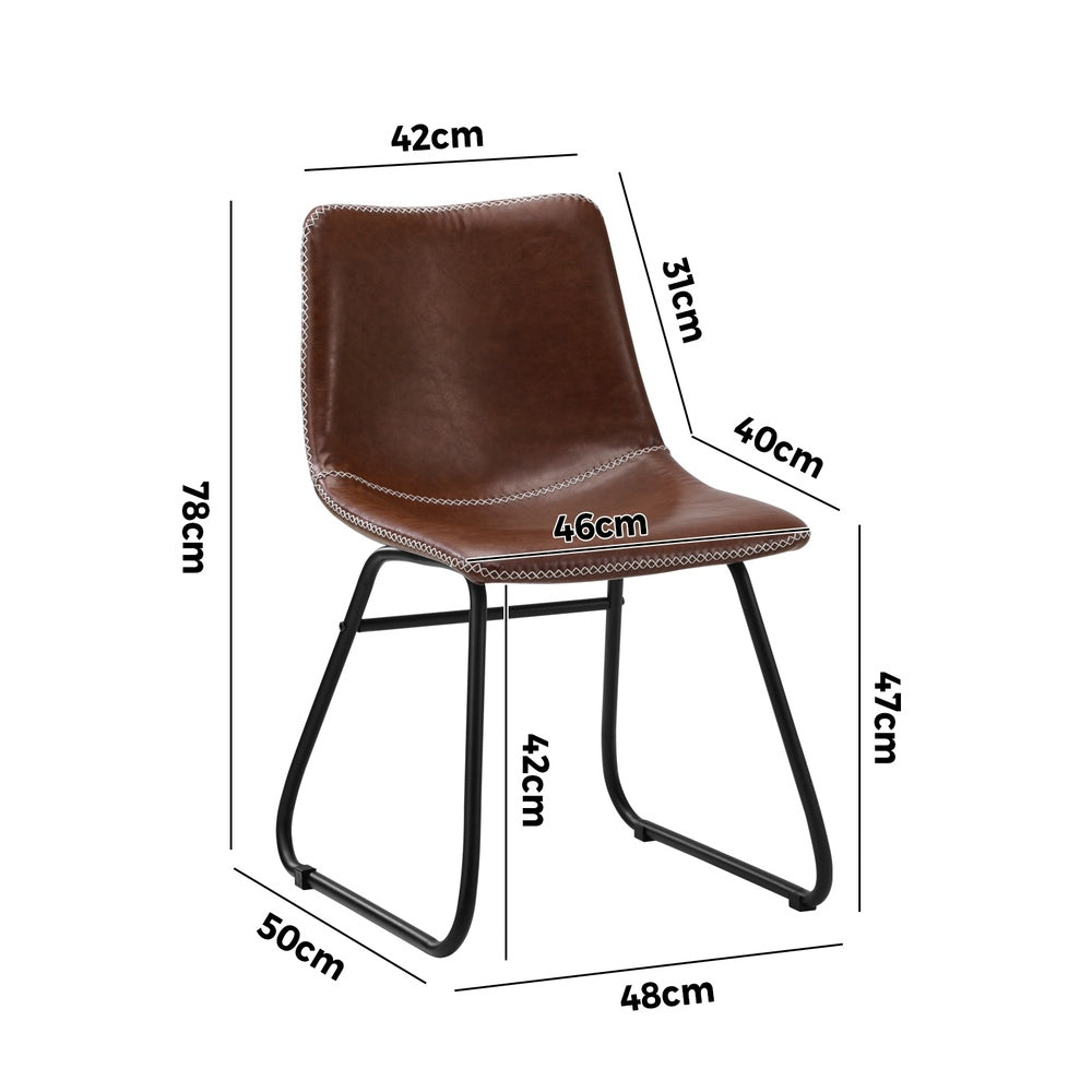 2PCS Dining Chairs Retro Padded Seat PU Leather Brown