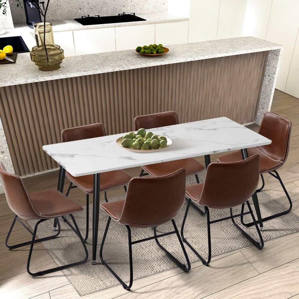 2PCS Dining Chairs Retro Padded Seat PU Leather Brown