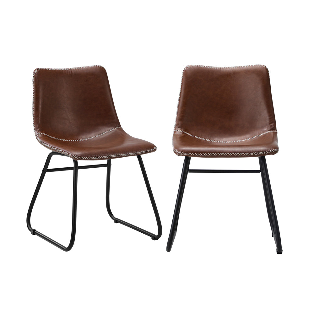 2PCS Dining Chairs Retro Padded Seat PU Leather Brown