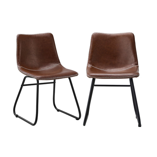 2PCS Dining Chairs Retro Padded Seat PU Leather Brown