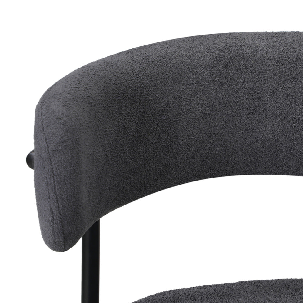 Set of 2 Dark Grey Boucle Dining Chairs with Seat and Backrest