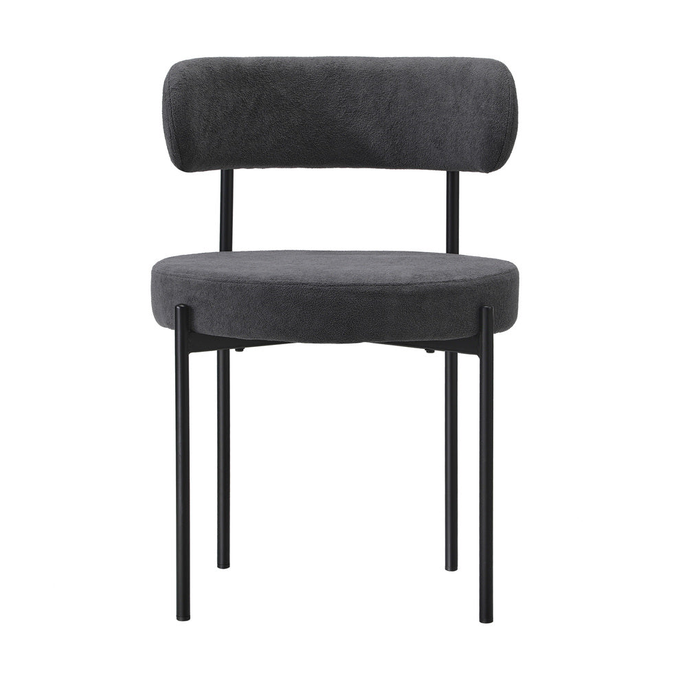 Set of 2 Dark Grey Boucle Dining Chairs with Seat and Backrest