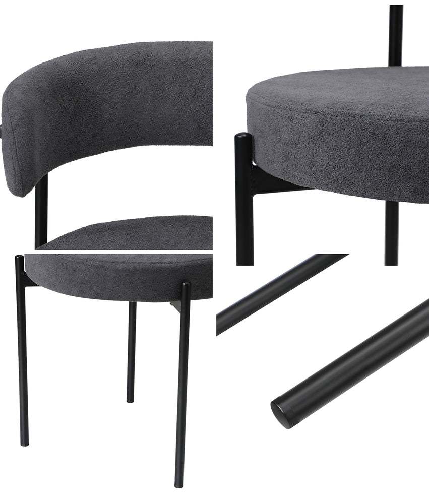 Set of 2 Dark Grey Boucle Dining Chairs with Seat and Backrest