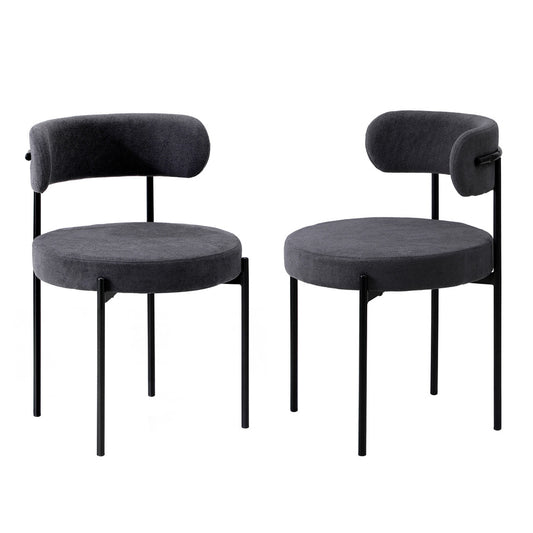 Set of 2 Dark Grey Boucle Dining Chairs with Seat and Backrest