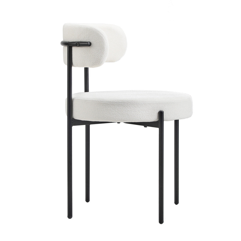 Set of 2 White Boucle Dining Chairs with Seat and Backrest
