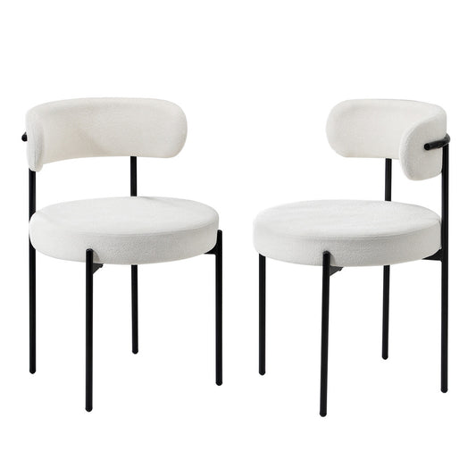 Set of 2 White Boucle Dining Chairs with Seat and Backrest