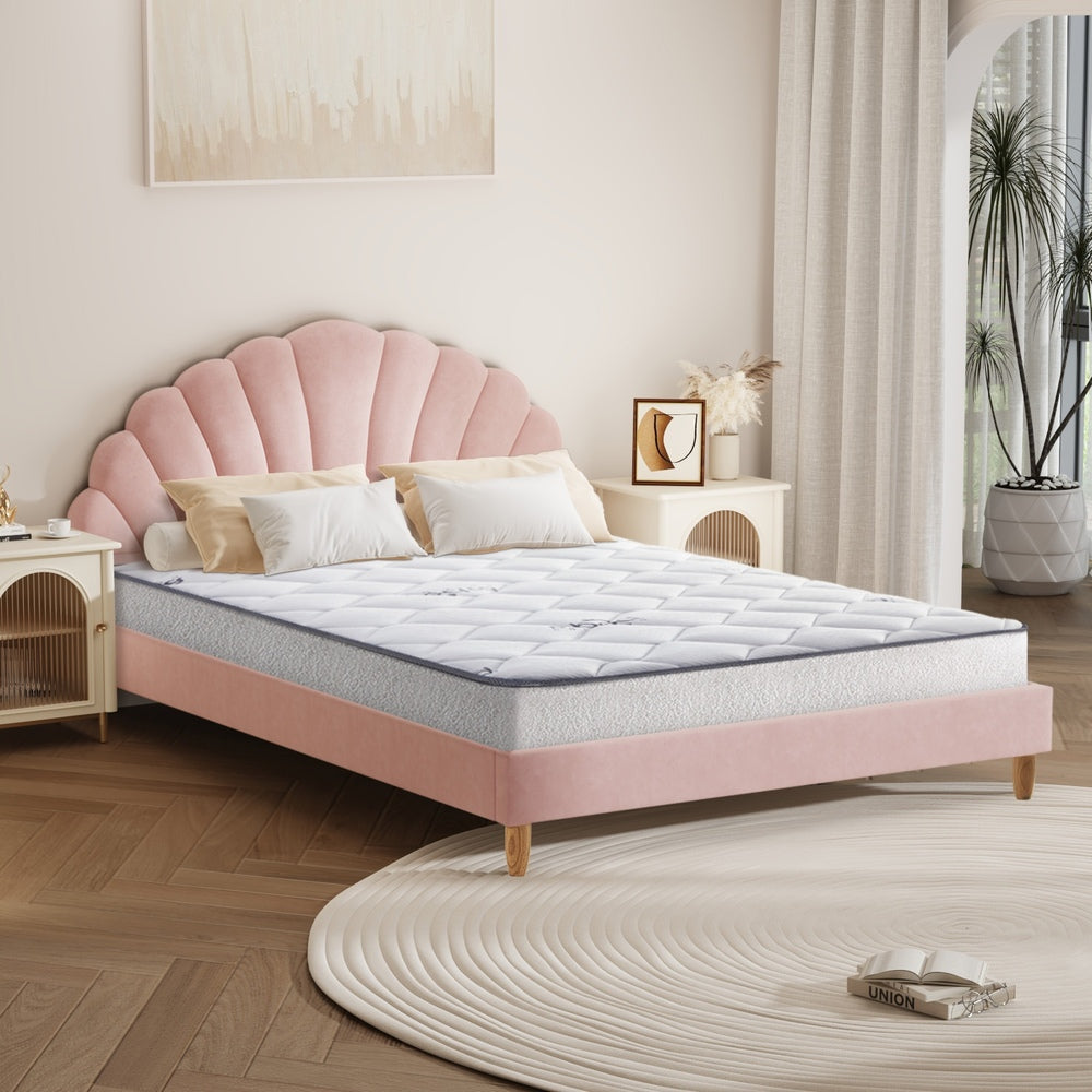 Pink Velvet Double Size Bed Frame with Mattress