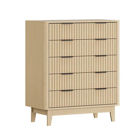Natural 5 Drawer Tallboy Dresser with Stripe Design