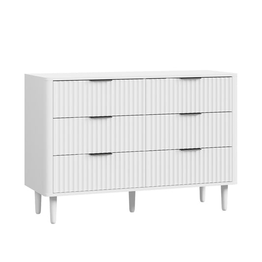 White 6 Drawer Lowboy Dresser with Stripe Design