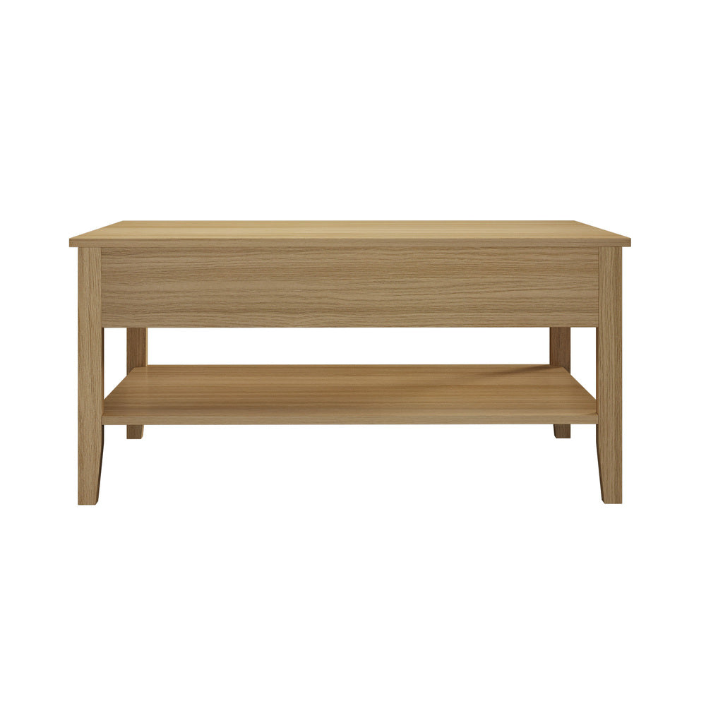 Natural Coffee Table with Storage Drawers and Open Shelving