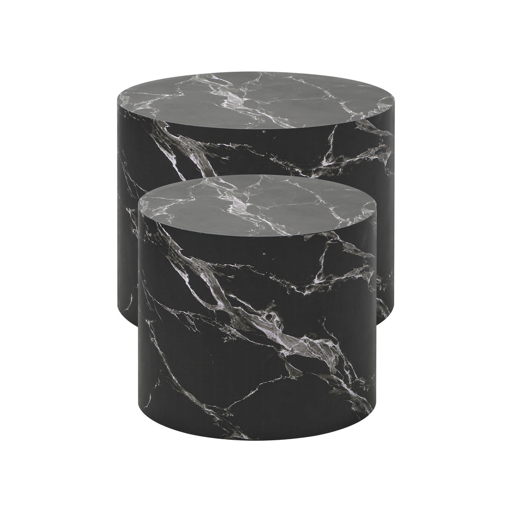 Set of 2 Black Marble Effect Round Coffee Tables