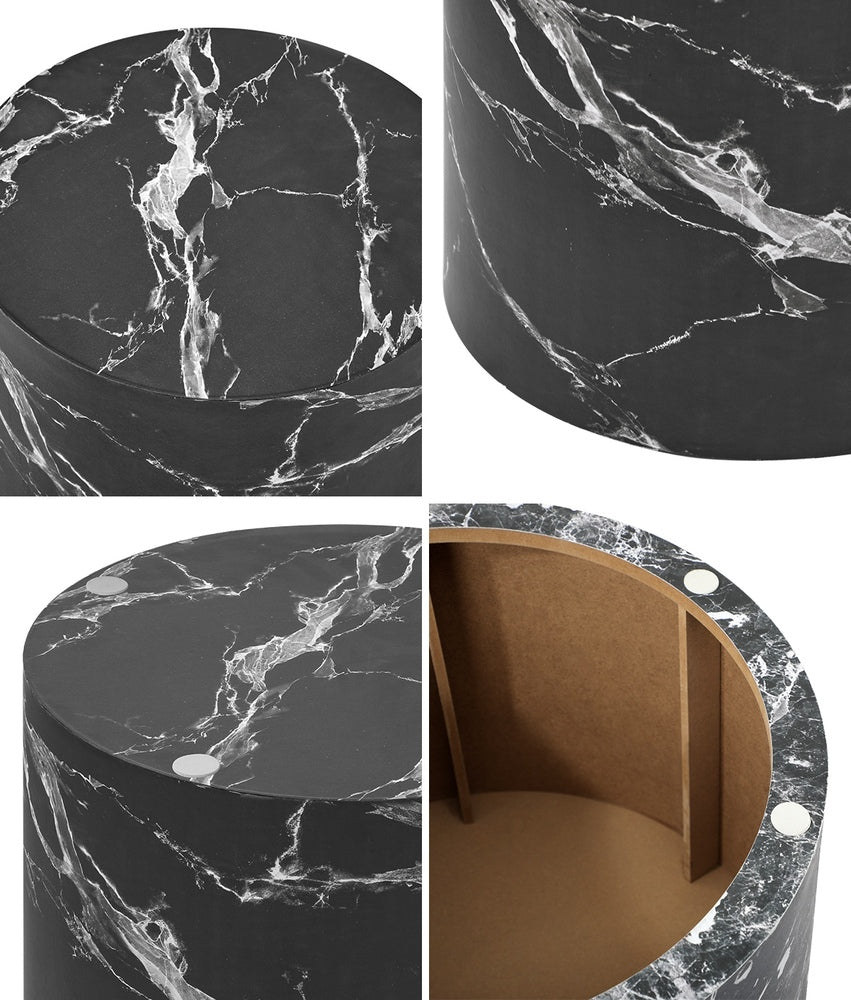 Set of 2 Black Marble Effect Round Coffee Tables