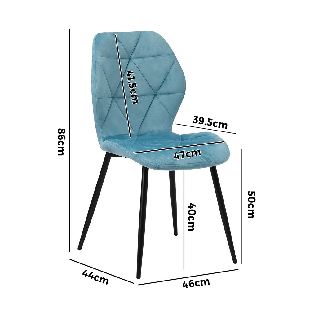 Set of 2 Blue Velvet Dining Chairs