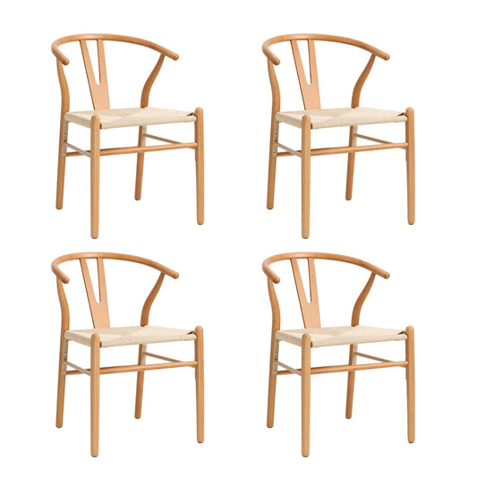 Set of 4 Wooden Wishbone Shaped Dining Chairs