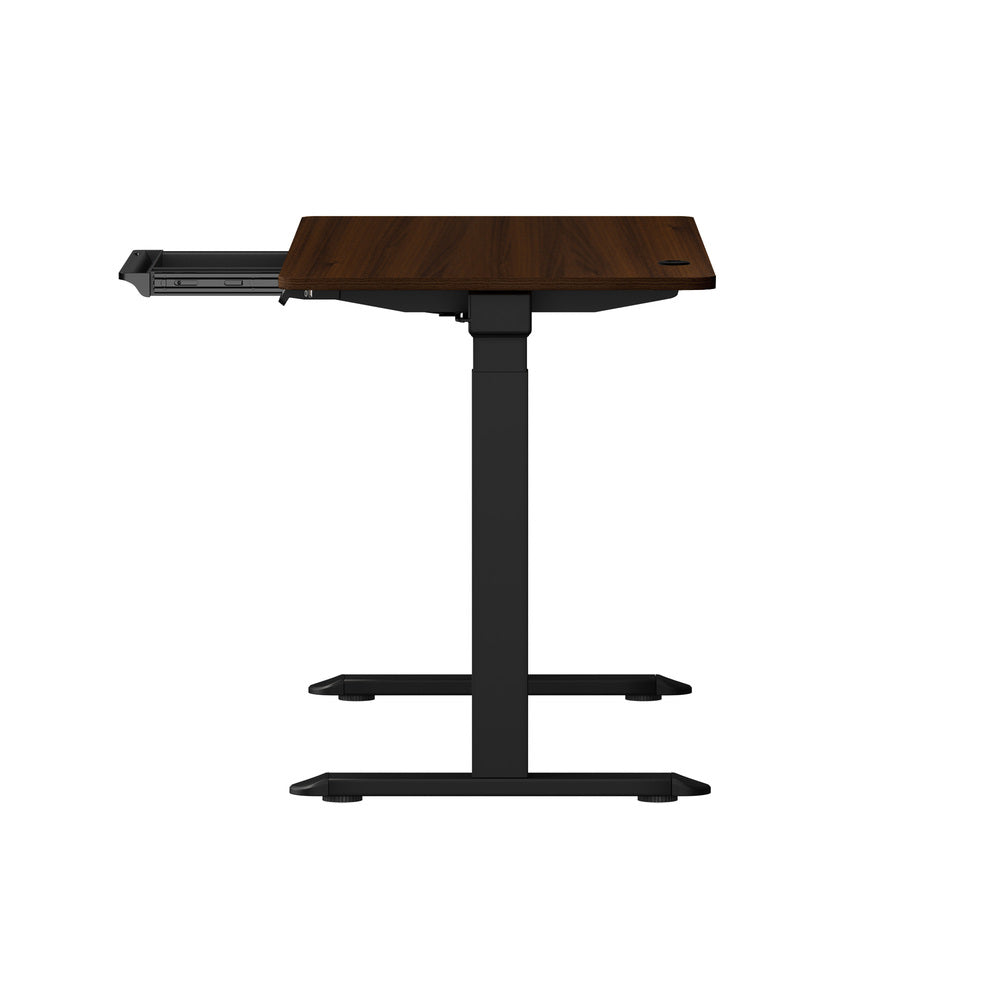 140cm Black and Walnut Electric Height Adjustable Standing Desk with Drawer