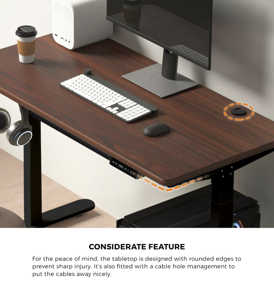 140cm Black and Walnut Electric Height Adjustable Standing Desk with Drawer