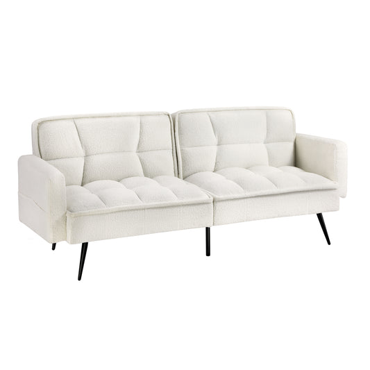 White Boucle Sherpa 3 Seater Convertible Sofa Bed Lounge Couch