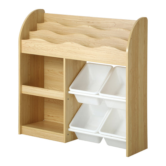 Kids Bookshelf Display Shelf with 4 Toy Storage Bins Organiser