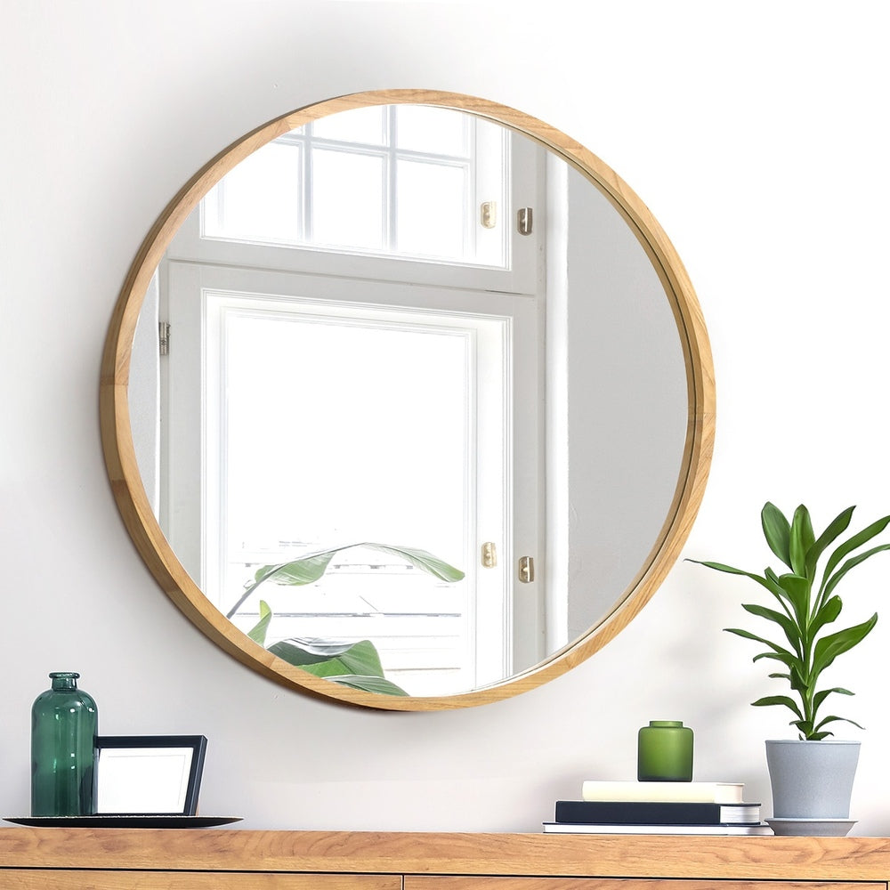 60cm Round Wall Mirror with Wooden Frame