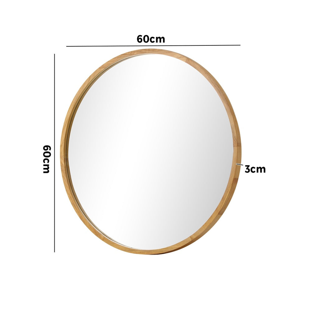 60cm Round Wall Mirror with Wooden Frame