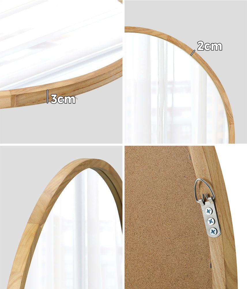 60cm Round Wall Mirror with Wooden Frame